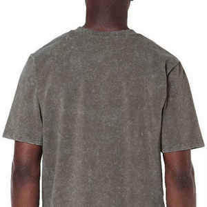 เสื้อยืดผู้ชายสีเทาเขียวมะกอก ล้างสีแบบวินเทจ ผ้าฝ้ายลำลอง สตรีทแวร์ทรงหลวม เสื้อยืดฤดูร้อน - Product Image 4