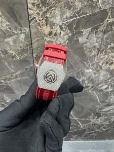 Diamond Inlaid Mechanical <b>Watch</b> 28mm Tonneau Dial Analog Red <b>Rubber</b> Strap Luminous Pointer Style for Men - Product Image 5