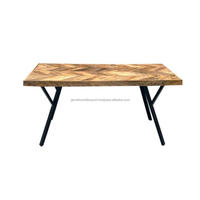 2024 meilleure table à manger industrielle rectangulaire à chevrons en bois massif avec jambe unique pour les meubles de salle à manger de l'hôtel