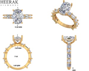 Anillo de Compromiso Personalizado con Diamante Cultivado en Laboratorio, Corte Ashoka, Diseño de Tres Piedras Laterales en Baguette, Certificado IGI, Estilo Vintage en Oro para Boda - Product Image 1