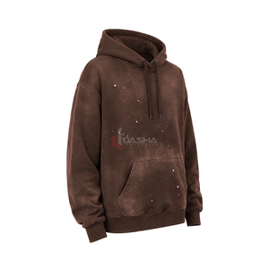 Sweat à capuche en molleton français lavé aux enzymes pour homme, coupe lourde, épaules tombantes, surdimensionné, logo personnalisé, coton, OEM - Product Image 4