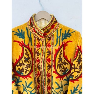 Yellow Velvet Suzani Jacket <b>Coat</b> Floral Embroidery Short Party Wear <b>Coat</b> Boho Chic Jacket Women's Winter Overcoat - Product Image 4
