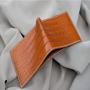 Tan Brown Animal Pattern Genuine Leather <b>Men's</b> Bifold <b>Wallet</b> Contrast White Stitching Classic Multiple Slot Layout For Cards - Product Image 4