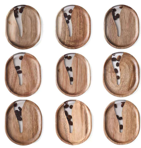 Classic Acacia Wood <b>Coffee</b> Bean Mat with <b>Epoxy</b> Resin Set of 4 and Tray for <b>Coffee</b> <b>Table</b> - Product Image 4