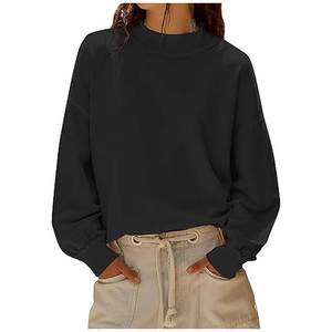 Sudadera de Cuello Alto Oversize para Mujer, de Alta Calidad, Color Sólido, Hombros Caídos, Manga Larga, Transpirable, 100% Algodón, Estilo Otoñal - Product Image 2