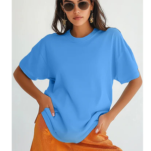 T-shirt bleu oversize à manches courtes pour homme, couleur unie, col rond, jersey décontracté, coupe classique, style épaules tombantes - Product Image 1