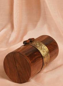 Sac à main latéral cylindrique rond en bois personnalisé avec moulures en laiton et motif unique pour filles - Product Image 2