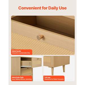 Modern 5-Drawer Rattan Dresser Metal <b>Handles</b> <b>Wooden</b> Legs Natural Bedroom Closet Storage for Clothing for Living Room Hallway - Product Image 6