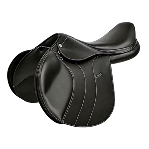 Silla de montar inglesa de cuero negro para doma y salto, con contacto estrecho, herrajes de latón y logotipo personalizado - Product Image 6