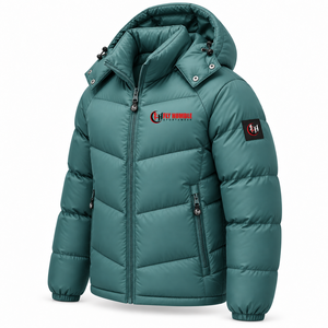 <b>Fly</b> Humble <b>Men's</b> Winter Puffer <b>Jacket</b> Hooded Windproof Thick Polyester Warm Coat Casual Stand Collar Zipper Front Logo - Product Image 3