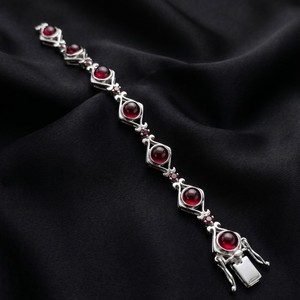 Vintage 925 Sterling Silver Garnet <b>Bracelet</b> | Round <b>Red</b> Gemstones, Elegant Classic Jewelry Women's Everyday Wear Jewelry - Product Image 3
