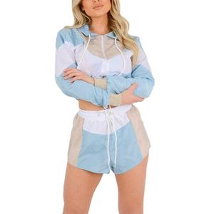 Custom Lightweight Full Zipper <b>Nylon</b> Color Block Shell Suit Short Crop Top Windbreaker Short Jogging Set Tracksuit for Women2026 - Product Image 2