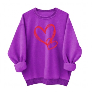 <b>Women</b> Crew neck Sweatshirt <b>Red</b> Heart Graphic Print Heavyweight Fleece Drop Shoulder Pullover Casual Street wear Tops - Product Image 1