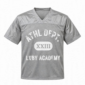 Camiseta Deportiva de Malla Estampada Oversize Estilo Vintage Gris Claro Personalizada para Fútbol Americano, con Efecto Desgastado, Colección LVBY Academy Sports - Product Image 1