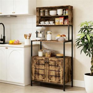 <b>Rustic</b> Brown Baker Rack and Storage <b>Cabinet</b> Cutlery Organizer with Kitchen <b>Cabinets</b> - Product Image 1