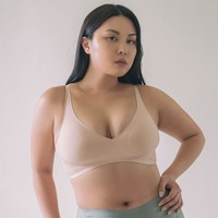 Soutien-gorge sans couture à col en V pour femme avec coussinets intégrés, maintien moyen, dentelle, écologique, transparent, lavage à la main, lingerie rose