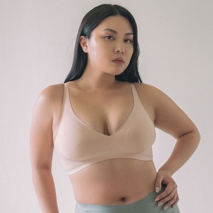 Soutien-gorge sans couture à col en V pour femme avec coussinets intégrés, maintien moyen, dentelle, écologique, transparent, lavage à la main, lingerie rose - Product Image 3