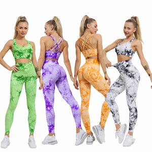 Conjunto Deportivo Personalizado 2026 para Mujer, Bra Deportivo Tie Dye y Leggings de Cintura Alta, Espalda Cruzada, Estampado, para Yoga, Gimnasio, Ejercicio - Product Image 1