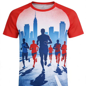 เสื้อยืดวิ่งมาราธอนแบบแห้งเร็ว OEM ผลิตตามสั่ง 100% โพลีเอสเตอร์ เสื้อยืดออกกำลังกาย เสื้อยืดกีฬา พิมพ์ลายแบบรีดร้อน เสื้อยืดซับลิเมชั่นสำหรับผู้ชาย - Product Image 4