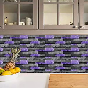 24 Tấm Không Thấm Nước Dầu-Proof Peel Stick Backsplash Đá Cẩm Thạch Tường Gạch Màu Tím Bóng Giả Đá Gạch Tường Dán PVC - Product Image 4