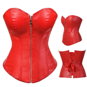 Corsé de cuero sintético negro OEM personalizado con cremallera frontal, lazo y cordones, top bustier con varillas, top moldeador de cintura para mujer - Product Image 5