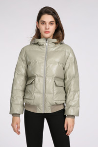 Chaqueta Corta Acolchada de Plumón para Mujer, Casual, con Lentejuelas y Encaje, con Cierre, Impermeable, Ecológica, de Poliéster Tejido, para Invierno - Product Image 1