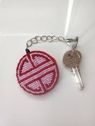 <b>Round</b> Beaded Keychain with Cowboy Boot Stars Design Classic Style <b>Canvas</b> Material Lightweight Glass Bead Detail in Navy Blue - Product Image 3