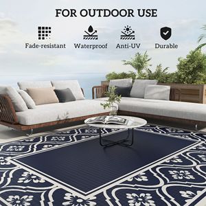 Tappeto da Esterno Reversibile Impermeabile 8FT X 10FT Blu e Bianco con Bordo a Zucca in Paglia e Borsa per il Trasporto - Product Image 6