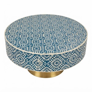 Table basse rectangulaire en os incrusté gris avec motif floral marocain, fabriquée sur mesure en résine, pour salon - Product Image 5