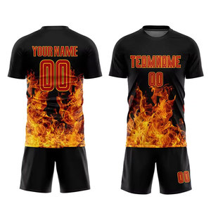 Custom Men's <b>Soccer</b> Jersey Black Flame Print Sublimated 100% Polyester Short Sleeve Quick Dry Regular Fit Adult Uniform - Product Image 1