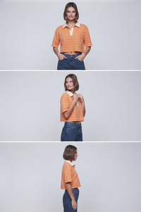 เสื้อโปโลผู้หญิงลายทาง แขนสั้น สไตล์ลำลอง สตรีทแวร์ ทรงหลวม ปกคอพับ เสื้อโปโลครอป - Product Image 6