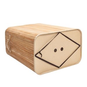 Cesto Portabiancheria in Vimini con Design a Doppio Rete in Bambù e Coperchio Pieghevole per Casa, Appartamento, Dormitorio - Product Image 5
