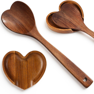 Support de cuillère en bois d'acacia naturel en forme de cœur, fait main, pour ustensiles de cuisine, vente en gros - Product Image 2