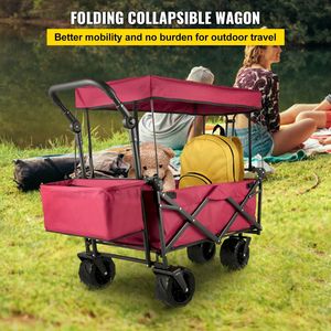 Carrito de Jardín Plegable Extra Grande con Toldo Extraíble, Práctico Carrito Utilitario Plegable con Almacenamiento Trasero para Camping - Product Image 3