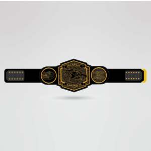 Cinturón de Campeonato de Lucha Libre Personalizado con Correa Negra, Placa Central Dorada de Cuatro Lados, Parches Numerados con Logotipo de Latón y Zinc - Product Image 2