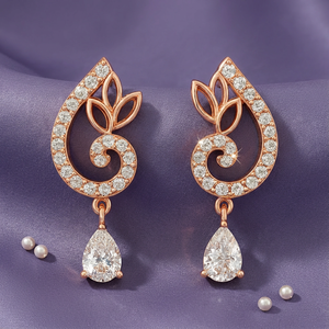 Boucles d'oreilles en argent sterling 925 plaqué or rose Flourish Drop pour femmes, cadeau idéal pour un mariage ou une fiançailles - Product Image 4