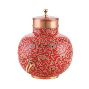 Qualité supérieure en gros imprimé émail motif floral cuivre réservoir d'eau ayurvédique avantages pour la santé pot en cuivre à bas prix - Product Image 2