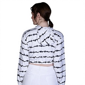 EVERGLOW Women'<b>s</b> Hooded Puff Sleeve Crop Top Casual Long Sleeve Terry Breathable Eco-Friendly White Black Spring Fashion - Product Image 2