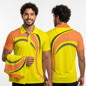 Men's Yellow <b>Orange</b> Print <b>Polo</b> <b>Shirt</b> Short Sleeve Breathable Knitted Casual Style - Product Image 6