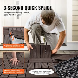 Set di 27 Piastrelle Incastrabili per Pavimenti 12"x12" in Plastica Effetto Legno 27 Mq Pavimentazione per Esterni Impermeabile, Pavimento per Patio Resistente a Tutte le Condizioni Atmosferiche - Product Image 5