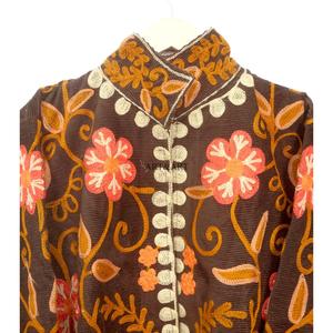 Luxurious Hand Embroidered 100% Cotton Quilted Cotrise Jacket Floral Intricate Detailing Timeless Elegance Autumn Winter Button - Product Image 2