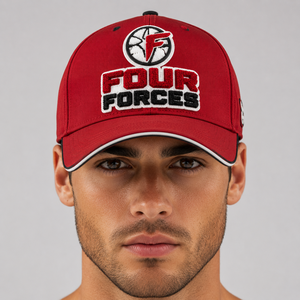 Gorra de béisbol de lona para hombre, estilo casual, con logo bordado, de 6 paneles, ajustada, color rojo, de las Cuatro Fuerzas, precio mayorista - Product Image 5