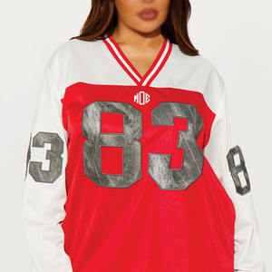 Y2K Tarzı Kadınlar İçin Büyük Beden Amerikan Futbolu Forması Uzun Kollu V Yaka Numara Baskılı Sokak Modası Üstü Özel Toptan Üretici - Product Image 1