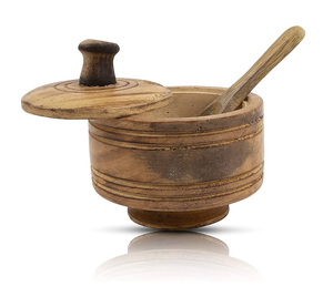 Utensilios de cocina: Azucareros de madera con diseño artesanal, con tapa y cuchara, para decoración de mesa de comedor. - Product Image 1