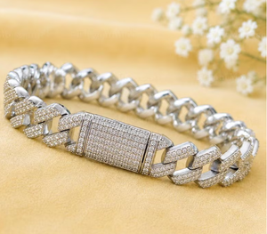 Bracelet gourmette cubaine en argent 925 avec moissanite, bracelet jonc épais à breloques pour mariage et cadeau - Product Image 5