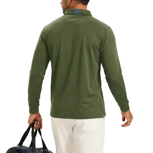 Polo à manches longues de haute qualité pour hommes, 100% coton, coupe classique, confortable, décontracté, respirant, couleur unie, polos pour hommes - Product Image 2