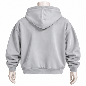 <b>Light</b> Grey Mens Full Zip Hoodie Chenille <b>Letter</b> Patch Heavyweight Fleece Oversized Casual Streetwear Sweatshirt with Pockets - Product Image 2