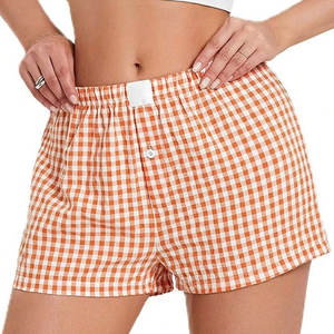 Shorts Casuales de Verano para Mujer, Cintura Media Elástica, Sólidos, Transpirables, 100% Algodón Ecológico, Impermeables, con Estampado de Guingán - Product Image 1