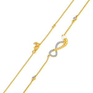 <b>Infinity</b> Curve Diamond <b>Necklace</b> with Beaded <b>Gold</b> Detail and White Stone Accent - Product Image 3