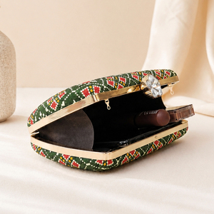 <b>Green</b> Ethnic <b>Clutch</b> <b>Bag</b> Designer Ethnic Handbag <b>for</b> Women <b>Wedding</b> and Festive Wear - Product Image 3